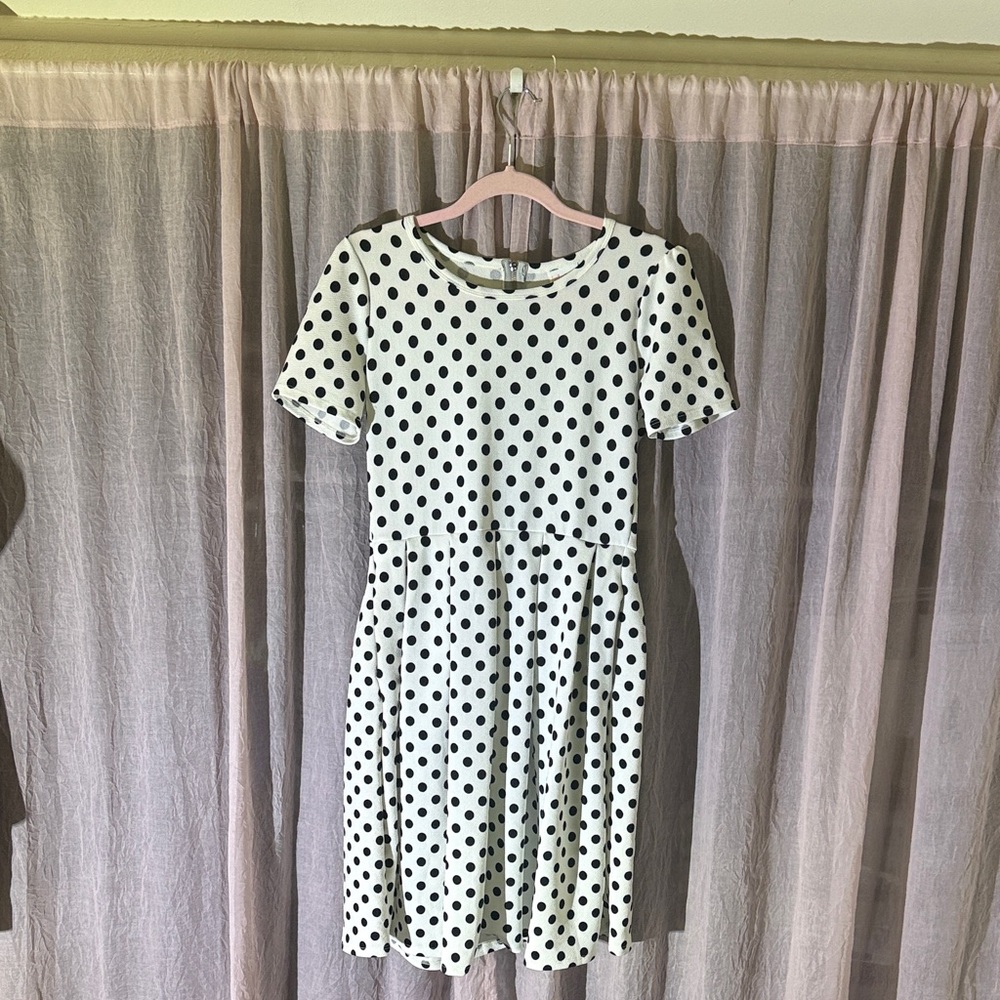 LuLaRoe White Dress with Black Polka Dots - Short Sleeve A-Line